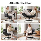 Artiss Criss Cross Chair with Wheels & Adjustable Armrests | Ergonomic Cross-Legged Office Chair | PU Leather | Black