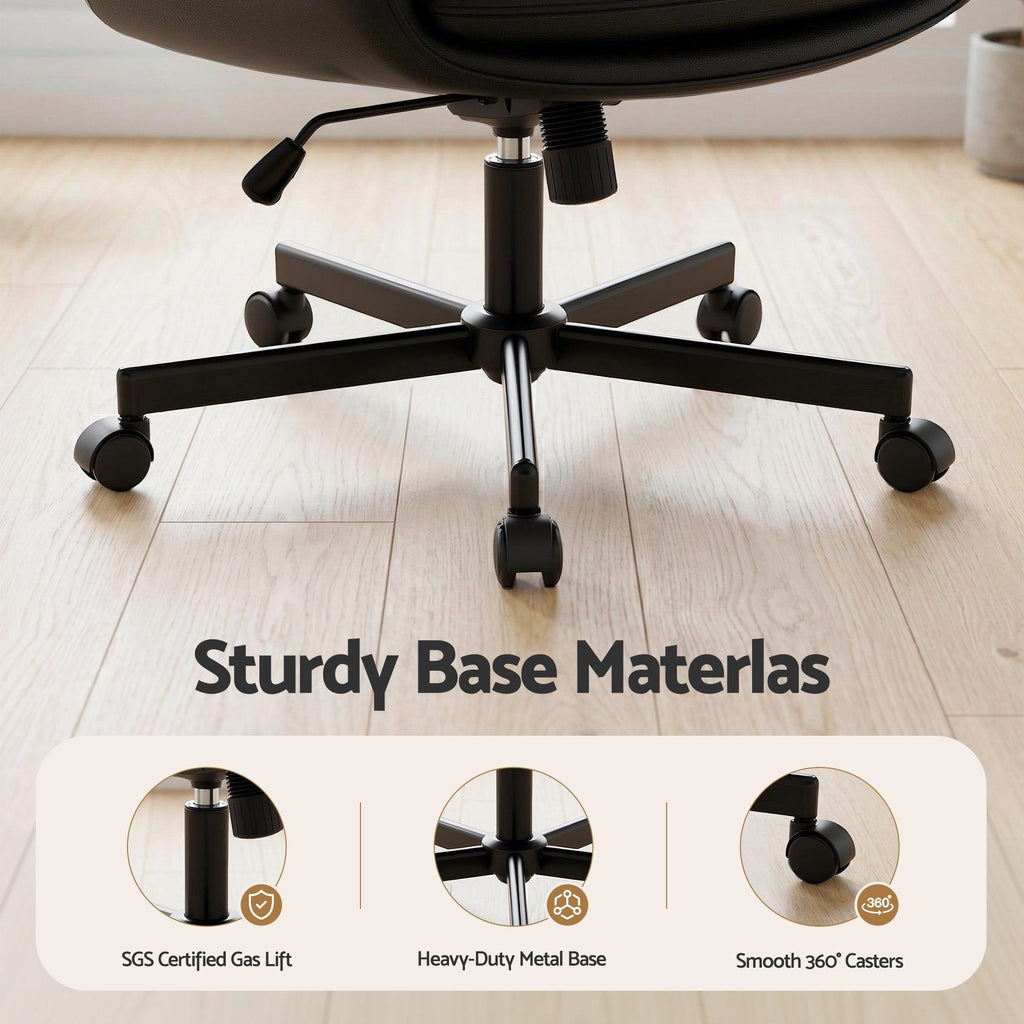 Artiss Criss Cross Chair with Wheels & Adjustable Armrests | Ergonomic Cross-Legged Office Chair | PU Leather | Black