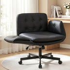 Artiss Criss Cross Chair with Wheels & Adjustable Armrests | Ergonomic Cross-Legged Office Chair | PU Leather | Black