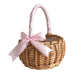 Hand-woven Wicker Wedding Flower Basket with Handle | Pink & White | Small & Large.