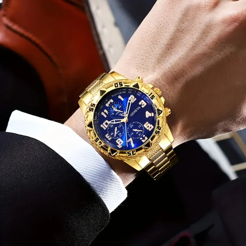 gold watch  on mans wrist