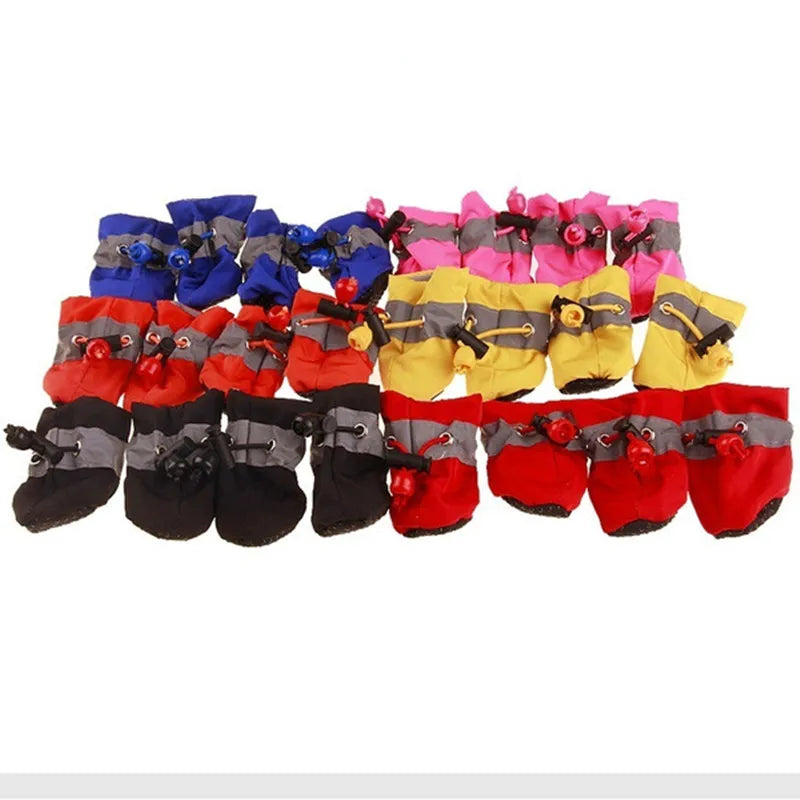 Waterproof Pet Dog Shoes – 4pcs/set | Anti-Slip Rain Boots for Small Dogs & Cats
