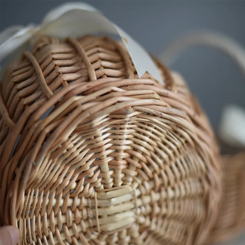 Hand-woven Wicker Wedding Flower Basket with Handle | Pink & White | Small & Large.