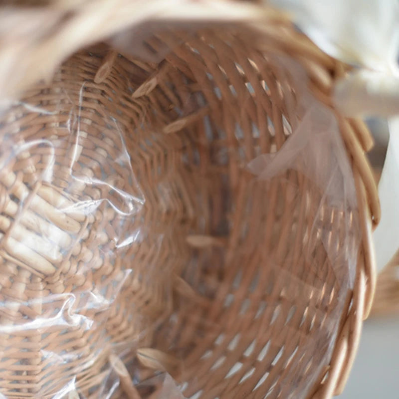Hand-woven Wicker Wedding Flower Basket with Handle | Pink & White | Small & Large.