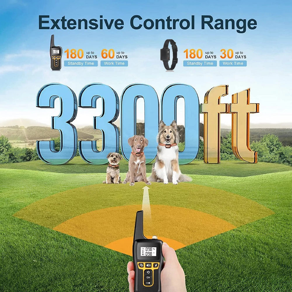 1000M Rechargeable Dog Training Collar – Waterproof Remote Shock Collar with Beep, Vibration & Auto Bark Mode