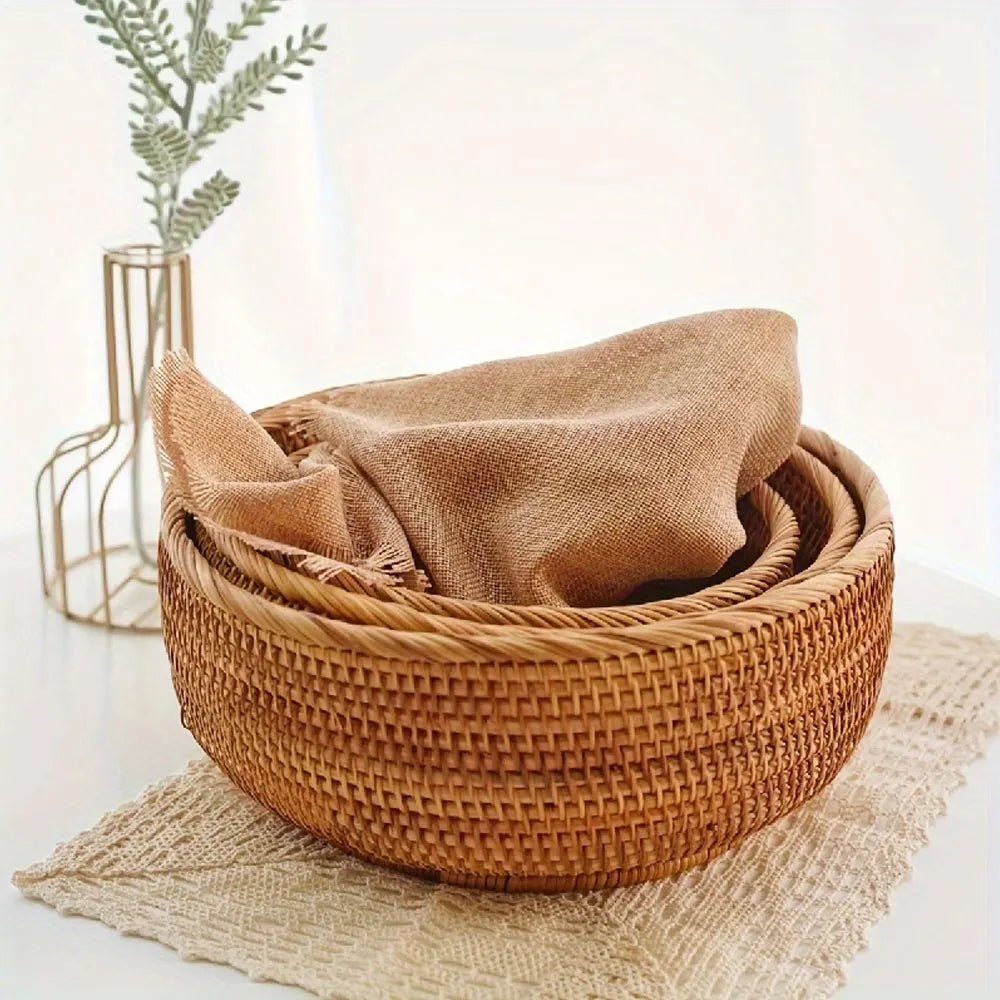 Handwoven Wicker Storage Baskets | Natural Straw Round Baskets | S, M & L