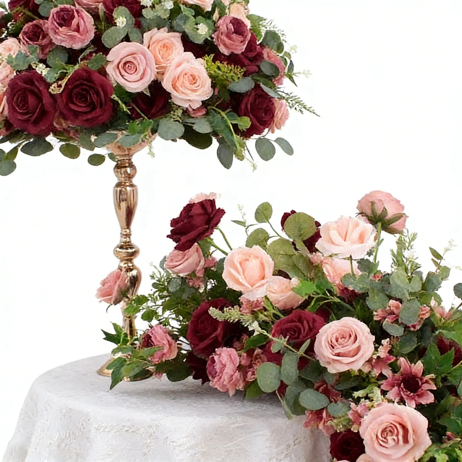 Uflower Red Rose Green Leaf Artificial Flowers-