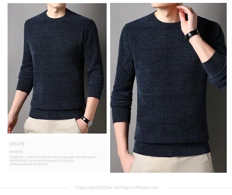 Men's Wool Blend Pullover Sweater – Warm O-Neck Knit Jumper