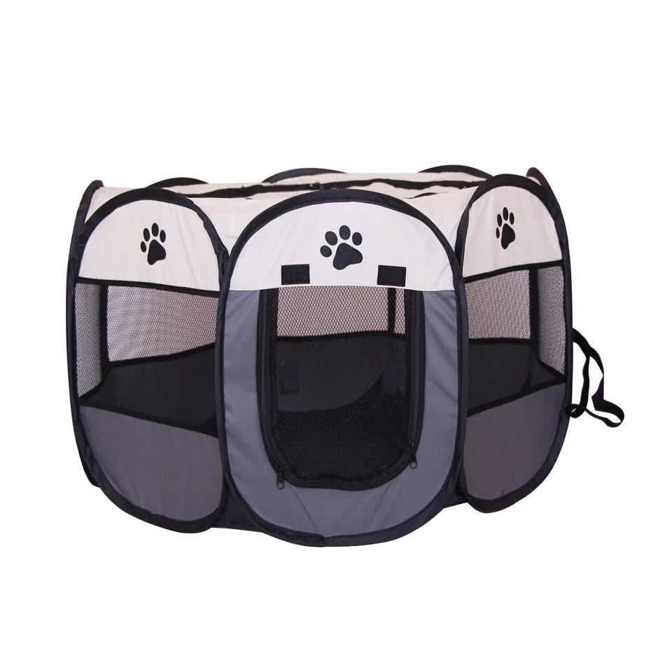 Pet playpen with paw prints on a white background