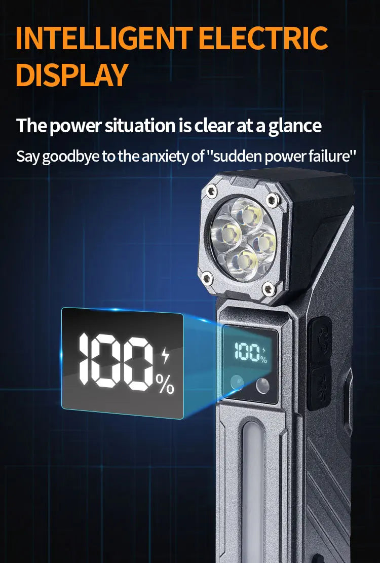 GUIG KH-T130 Multifunctional Rechargeable LED Torch – Digital Display, RGB Side Light, USB-C