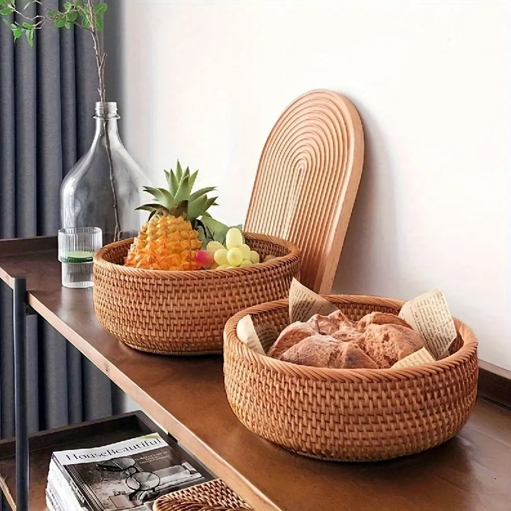Handwoven Wicker Storage Baskets | Natural Straw Round Baskets | S, M & L