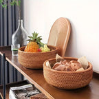 Handwoven Wicker Storage Baskets | Natural Straw Round Baskets | S, M & L