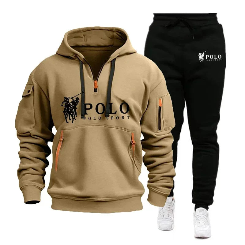 Autumn and Winter 2026 New Men's Casual Set, a Fashionable Outdoor Hiking Windproof and Warm Men's Hoodie and Pants 2-piece Set