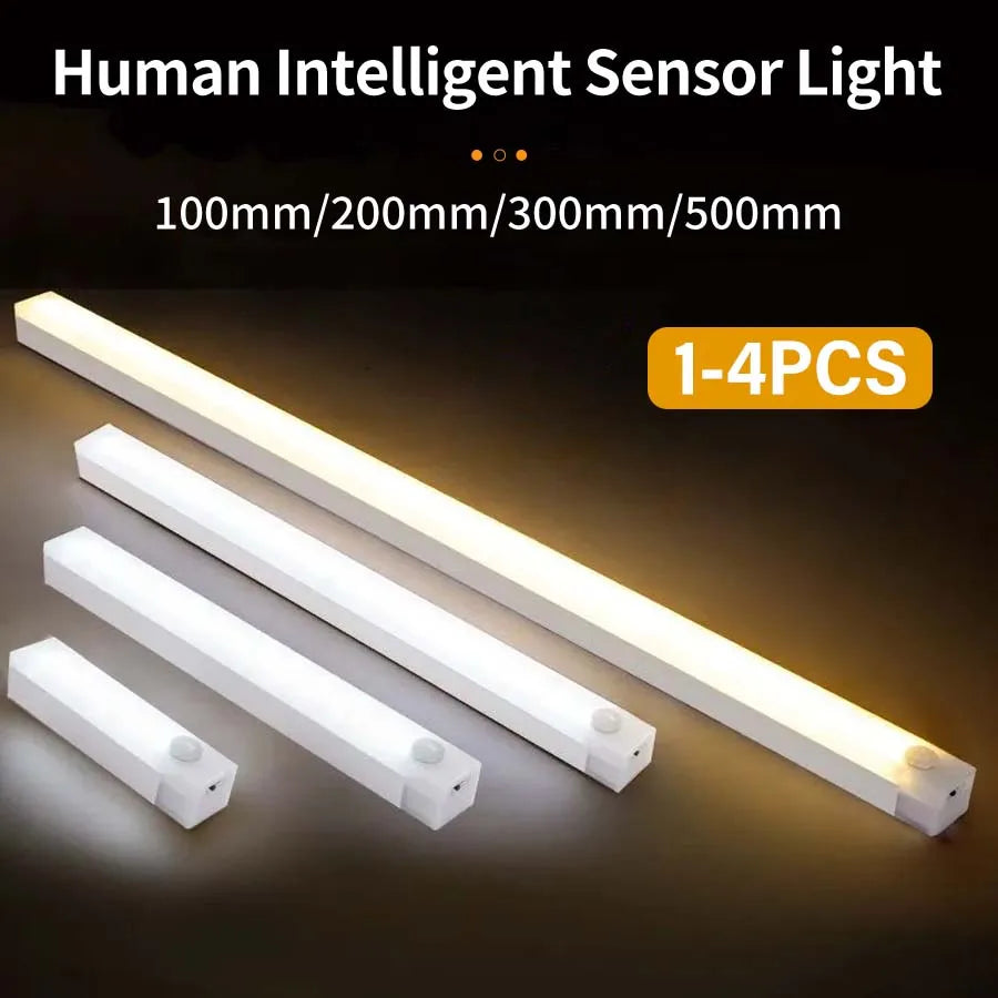 1-4Pcs Rechargeable PIR Motion Sensor LED Bar Light