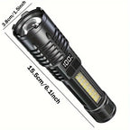 Black flashlight with measurements on a white background