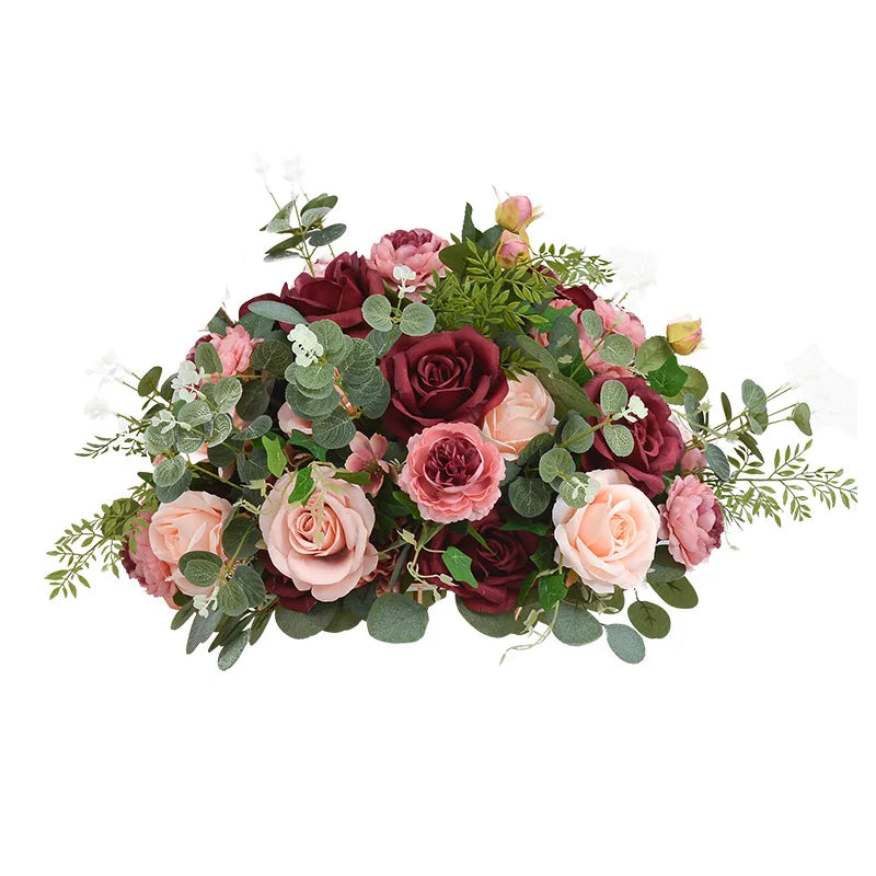 Uflower Red Rose Green Leaf Artificial Flowers-