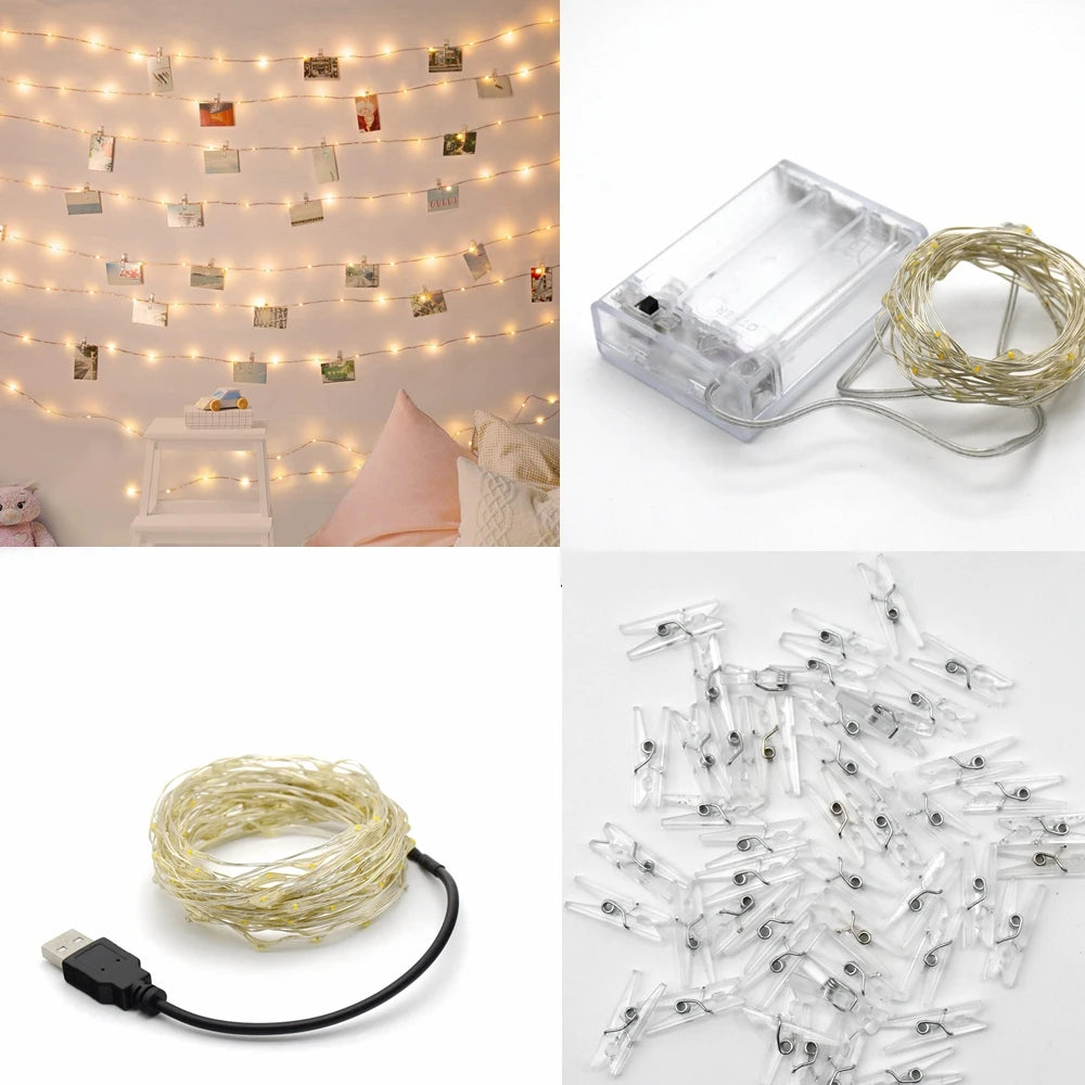 LED Fairy Lights with Photo Clips | USB or Battery Powered | White & Warm White