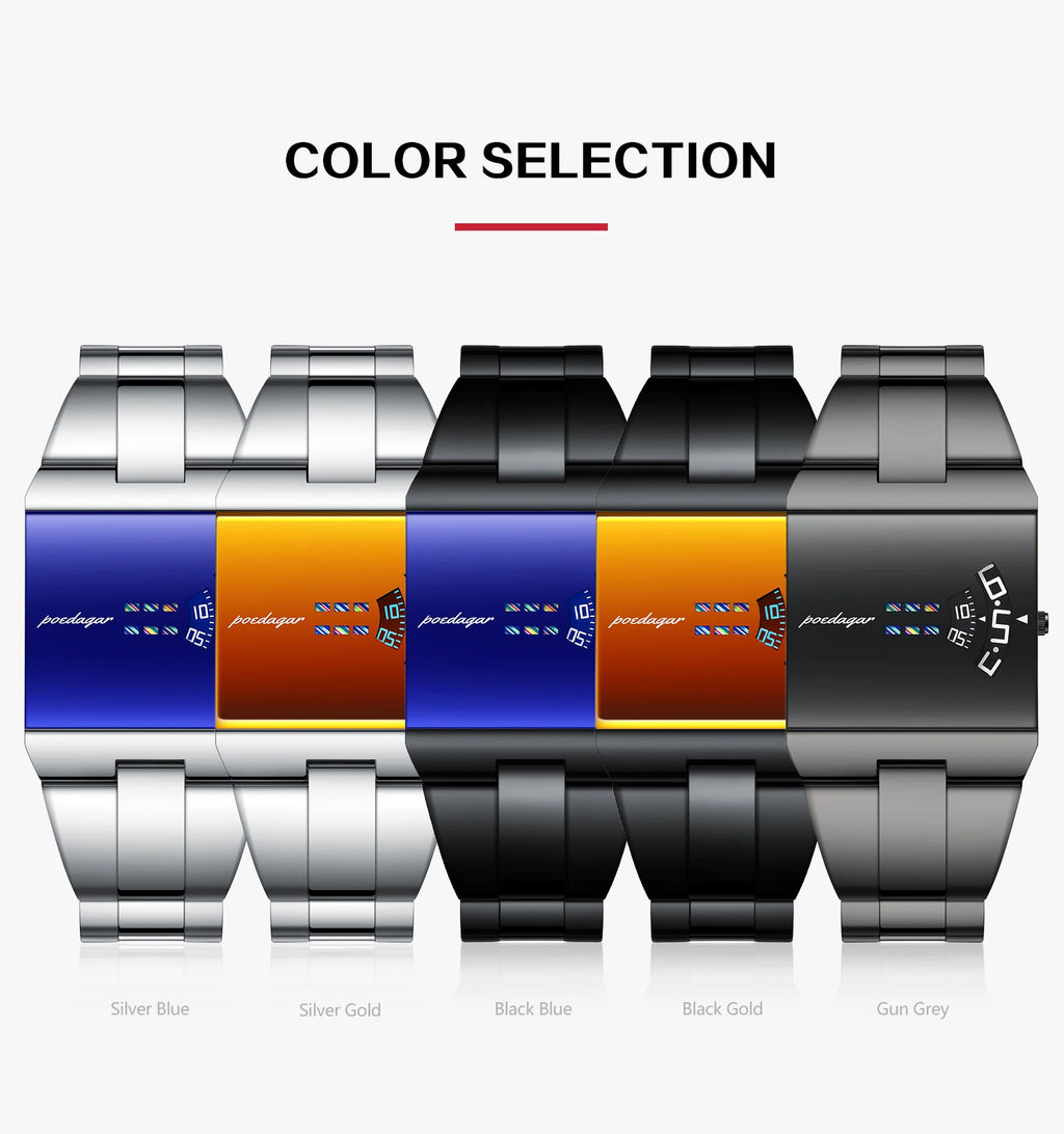 POEDAGAR 857 Men's Rectangular Stainless Steel Quartz Watch