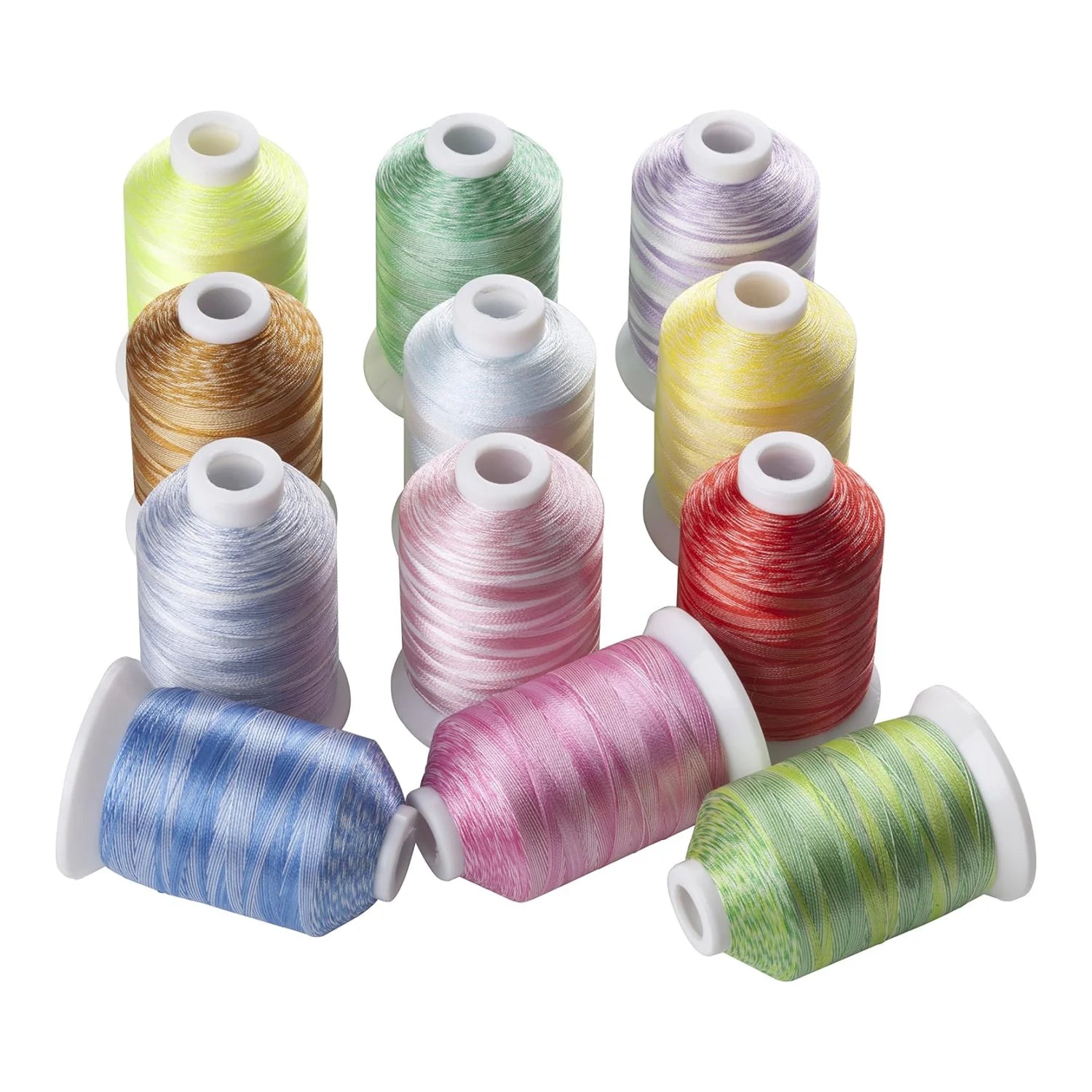 12 Variegated Colour Polyester Embroidery Thread | 40wt | 1000m Spools | 12-Pack