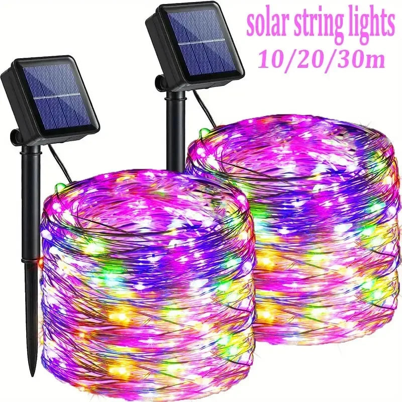 Solar Copper Wire Fairy Lights – IP65 Waterproof, Auto On/Off, 8 Modes