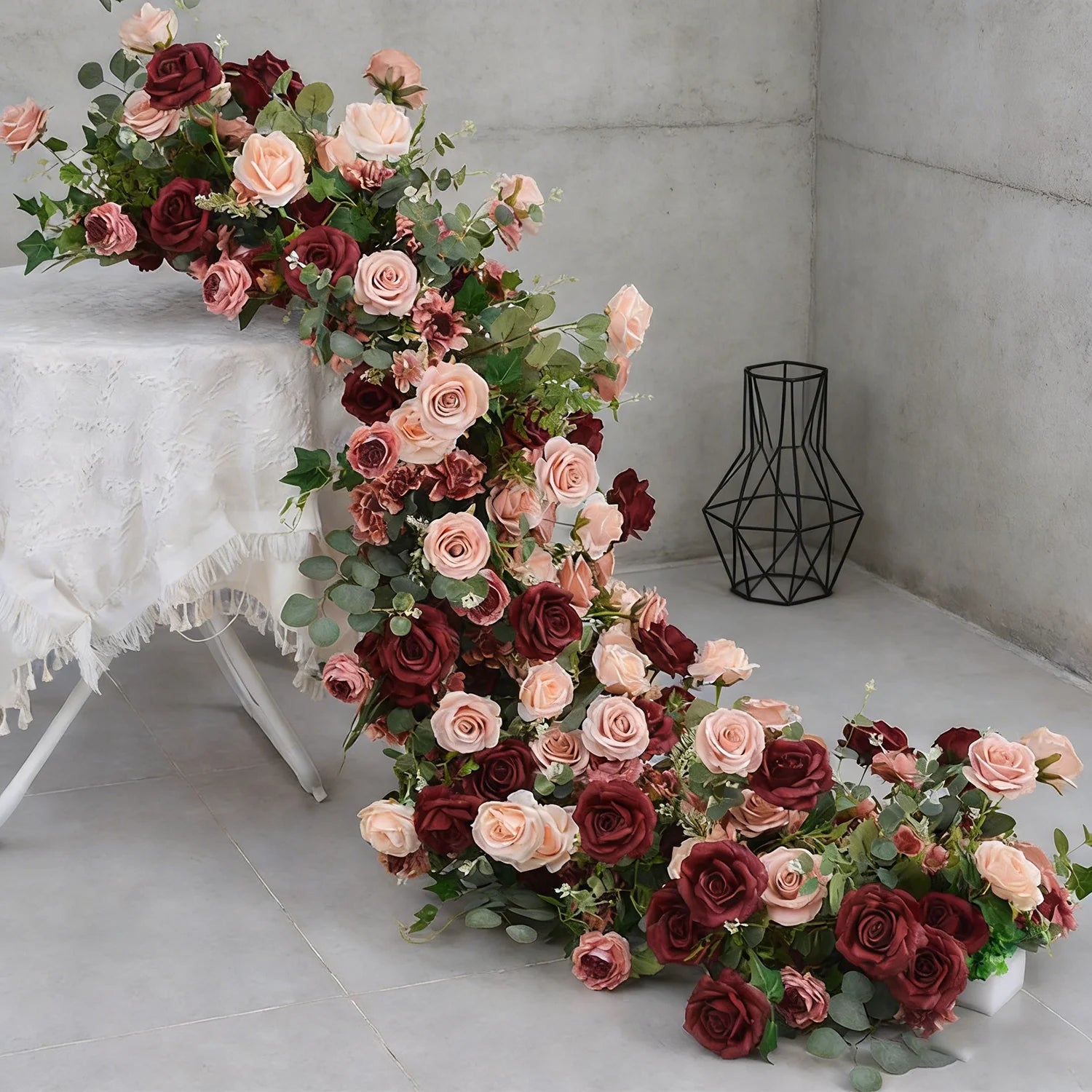 Uflower Red Rose Green Leaf Artificial Flowers-