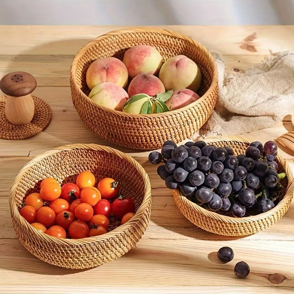 Handwoven Wicker Storage Baskets | Natural Straw Round Baskets | S, M & L