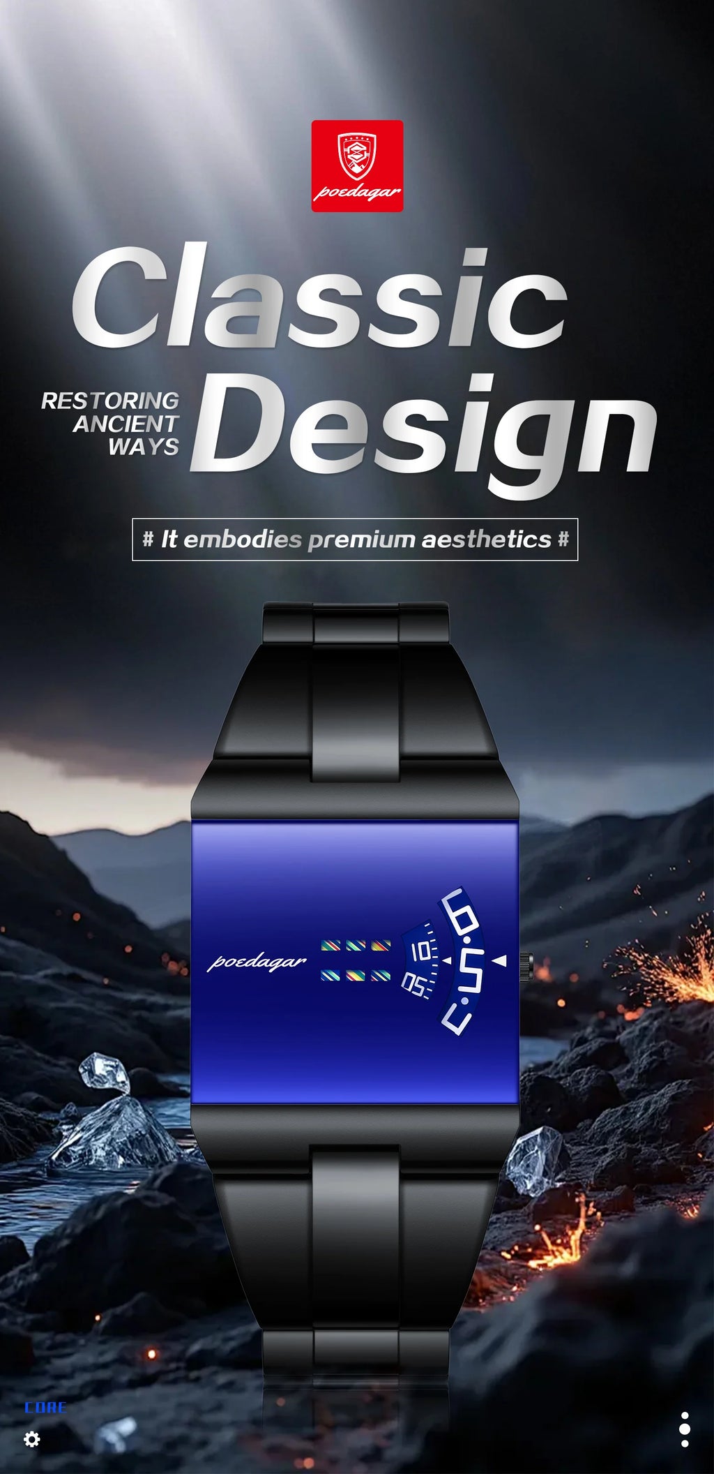 POEDAGAR 857 Men's Rectangular Stainless Steel Quartz Watch