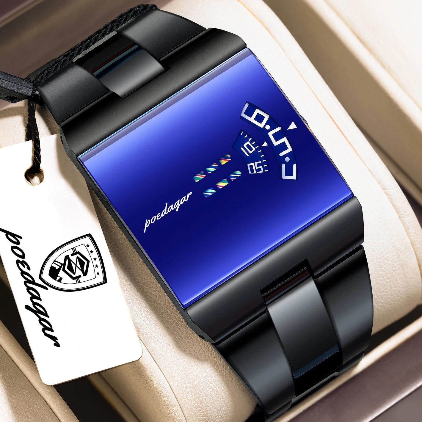 POEDAGAR 857 Men's Rectangular Stainless Steel Quartz Watch
