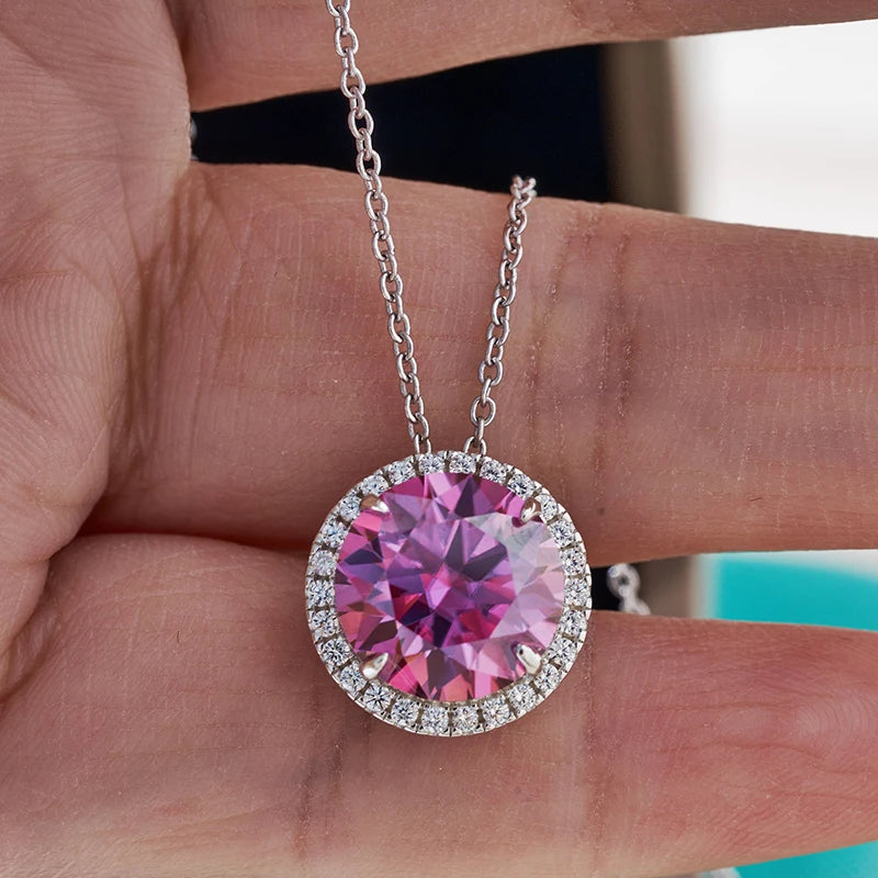 Joyce Jelly S925 Sterling Silver Moissanite Necklace – 5CT 11mm Coloured Gemstone Pendant