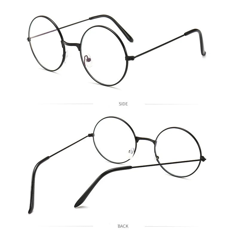 Retro Round Blue Light Blocking Glasses – Silver, Black & Gold