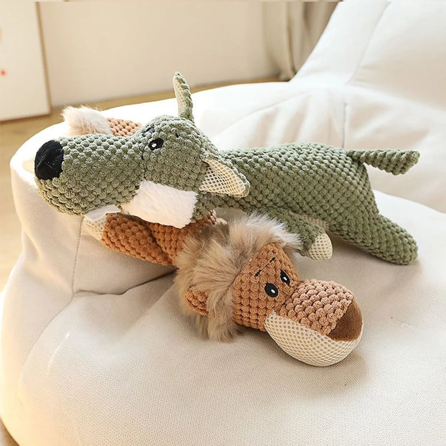 Animal Plush Squeaky Dog Toy – Bite-Resistant Lion, Wolf & Elephant | Small & Medium Dogs