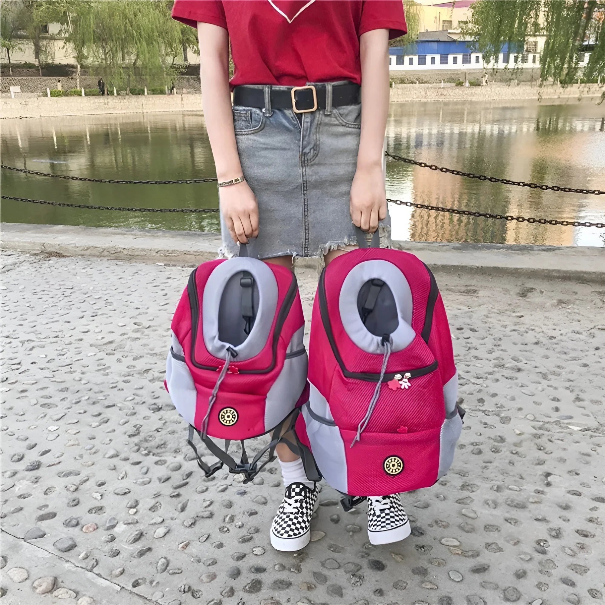 Breathable Pet Backpack Carrier – Front & Back Travel Bag with Safety Reflective Strips | S–L