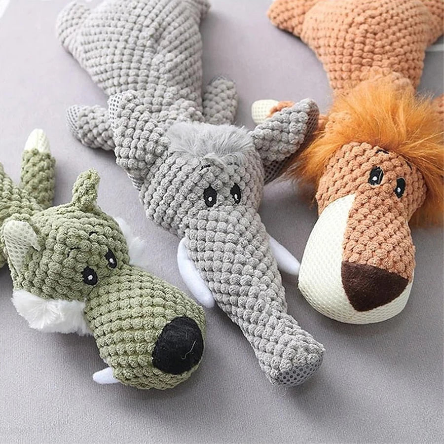 Animal Plush Squeaky Dog Toy – Bite-Resistant Lion, Wolf & Elephant | Small & Medium Dogs