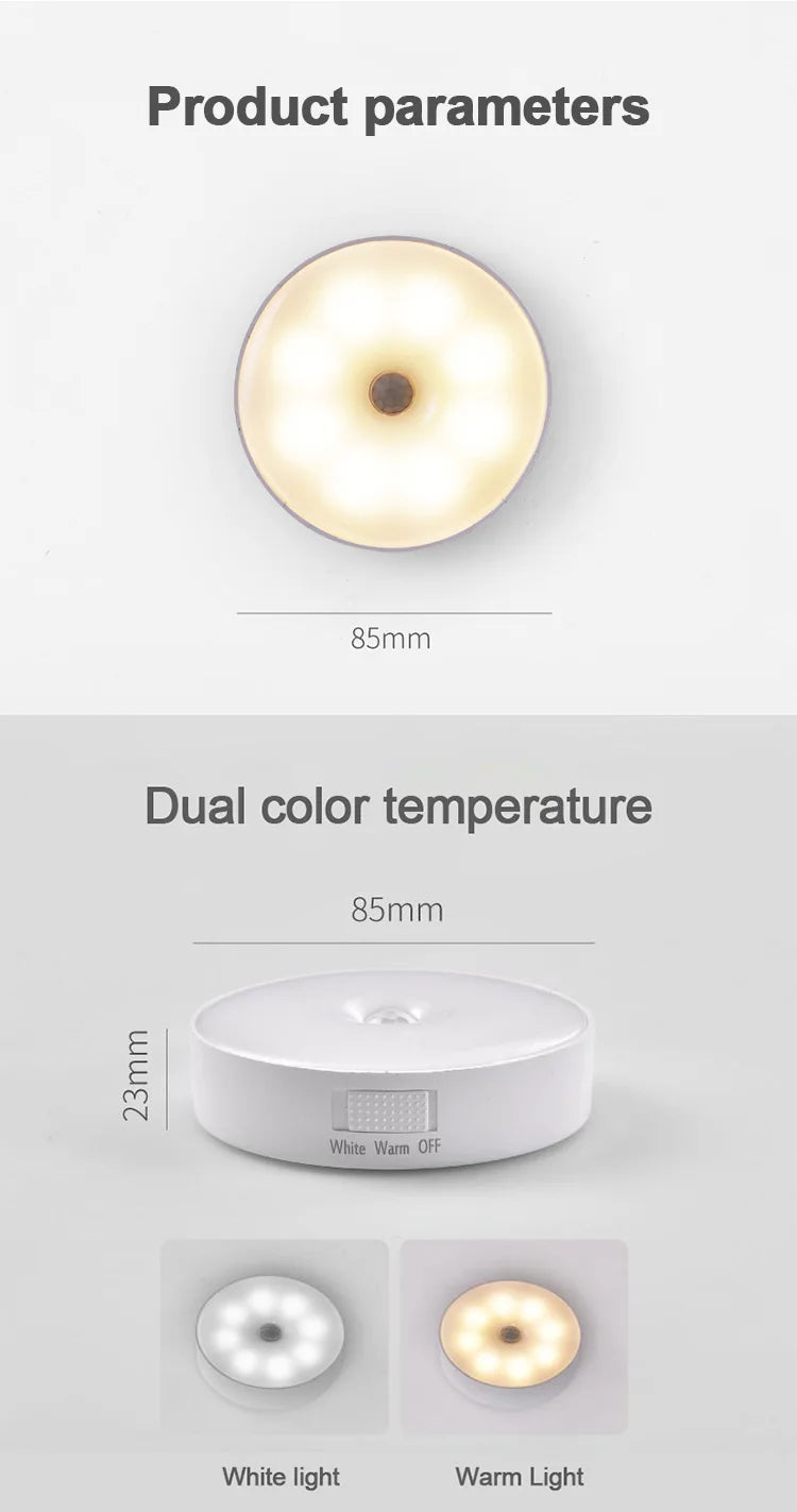 Wireless Motion Sensor Night Light – USB Rechargeable LED Puck Light