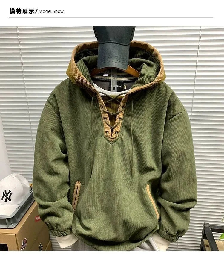 Men's Retro Solid Colour Hoodie — Casual Fleece Pullover (L–4XL)