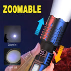 Zoomable flashlight with zoom-in and zoom-out features on a dark background
