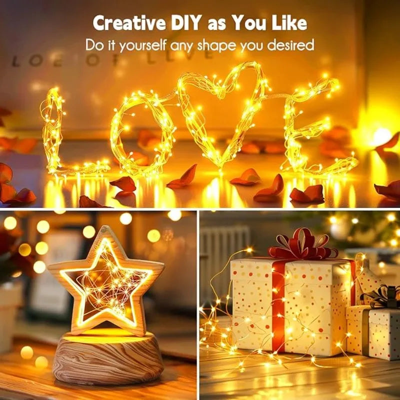 LED Fairy Lights Battery Operated | Waterproof Silver Wire Firefly Starry Lights