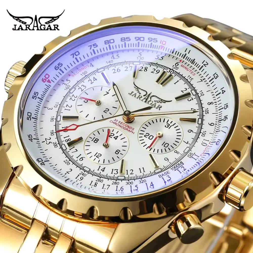 Jaragar Men's Automatic Skeleton Watch – Stainless Steel Mechanical Timepiece