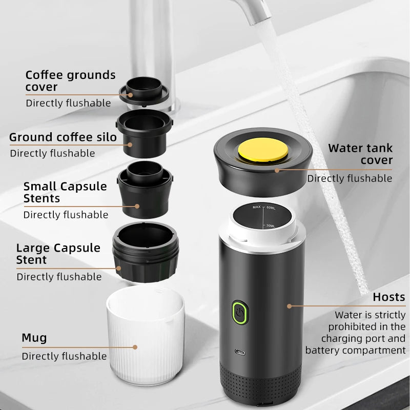 DENOKIN 3-in-1 Portable Espresso Coffee Machine — Capsule, Pod & Ground Coffee | Travel,- Camping & Home