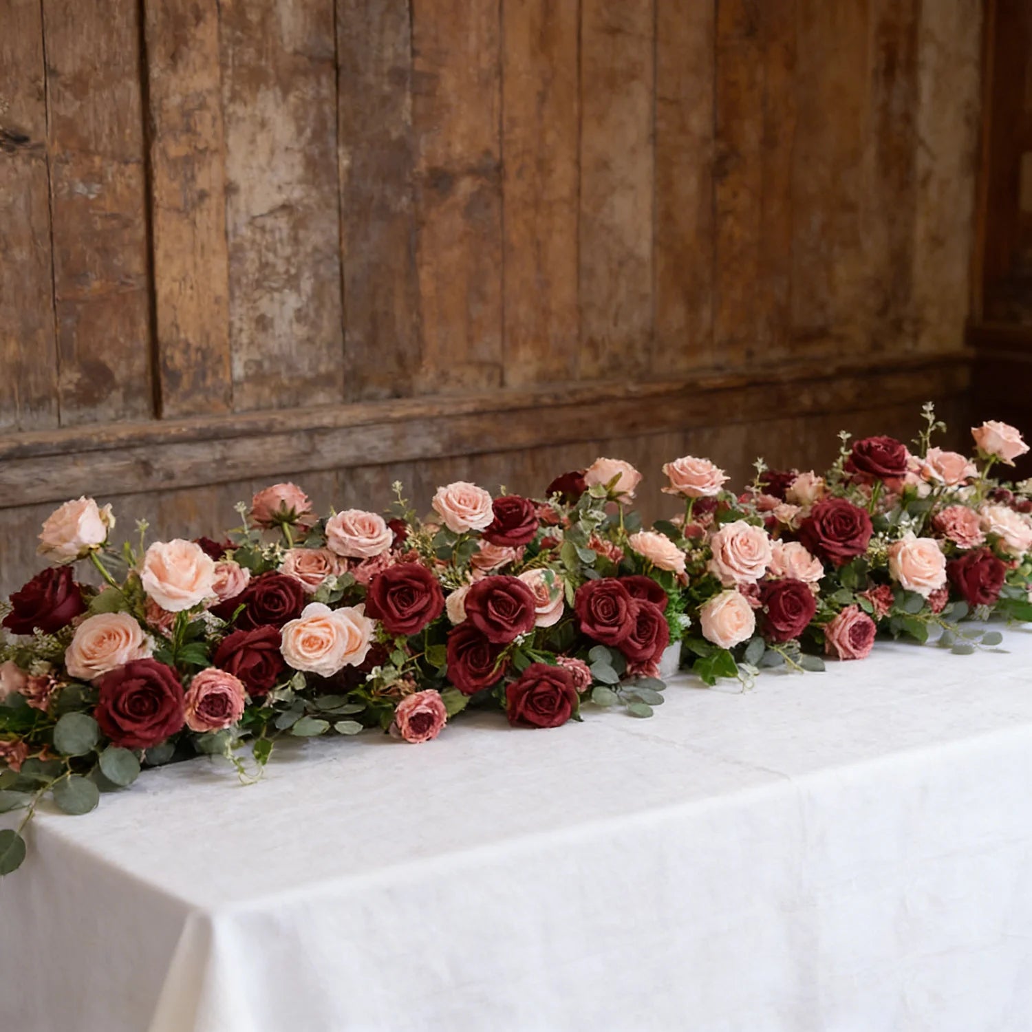 Uflower Red Rose Green Leaf Artificial Flowers-