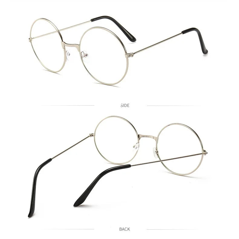 Retro Round Blue Light Blocking Glasses – Silver, Black & Gold