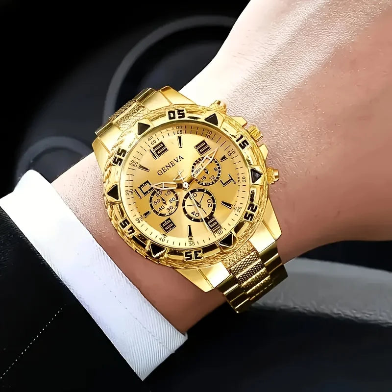 beautiful golds watch with metal band Suits men