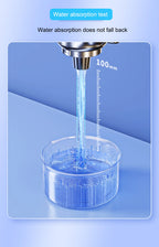 Water absorption test with a faucet and measuring scale on a blue background