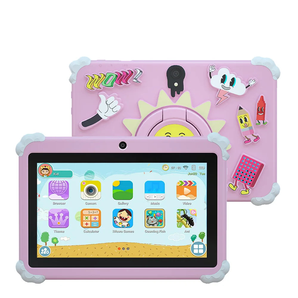 BDF 7-Inch Kids Android 13 Tablet — 4GB RAM, 64GB Storage, Dual Camera, WiFi & Bluetooth | Pink & Blue