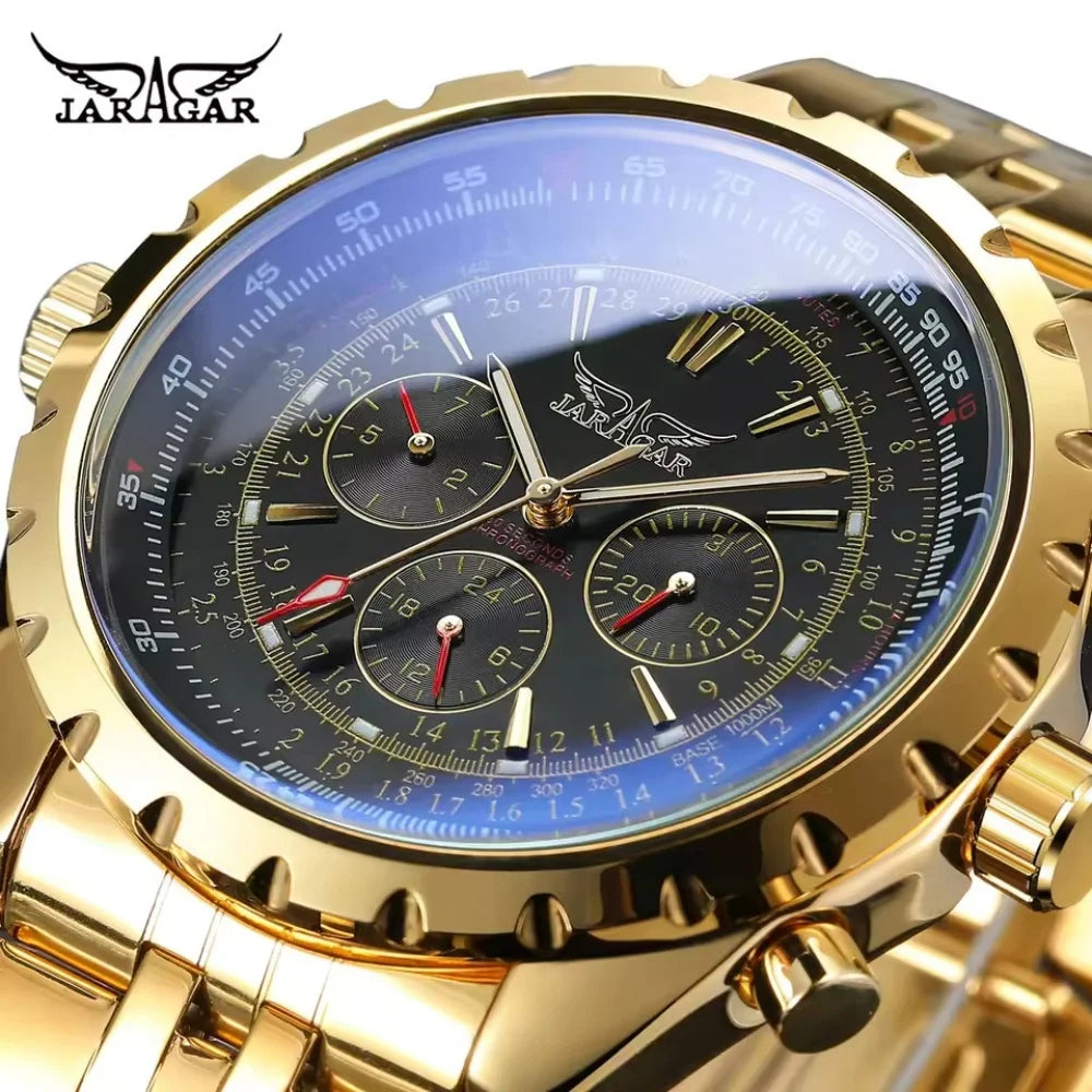 Jaragar Men's Automatic Skeleton Watch – Stainless Steel Mechanical Timepiece