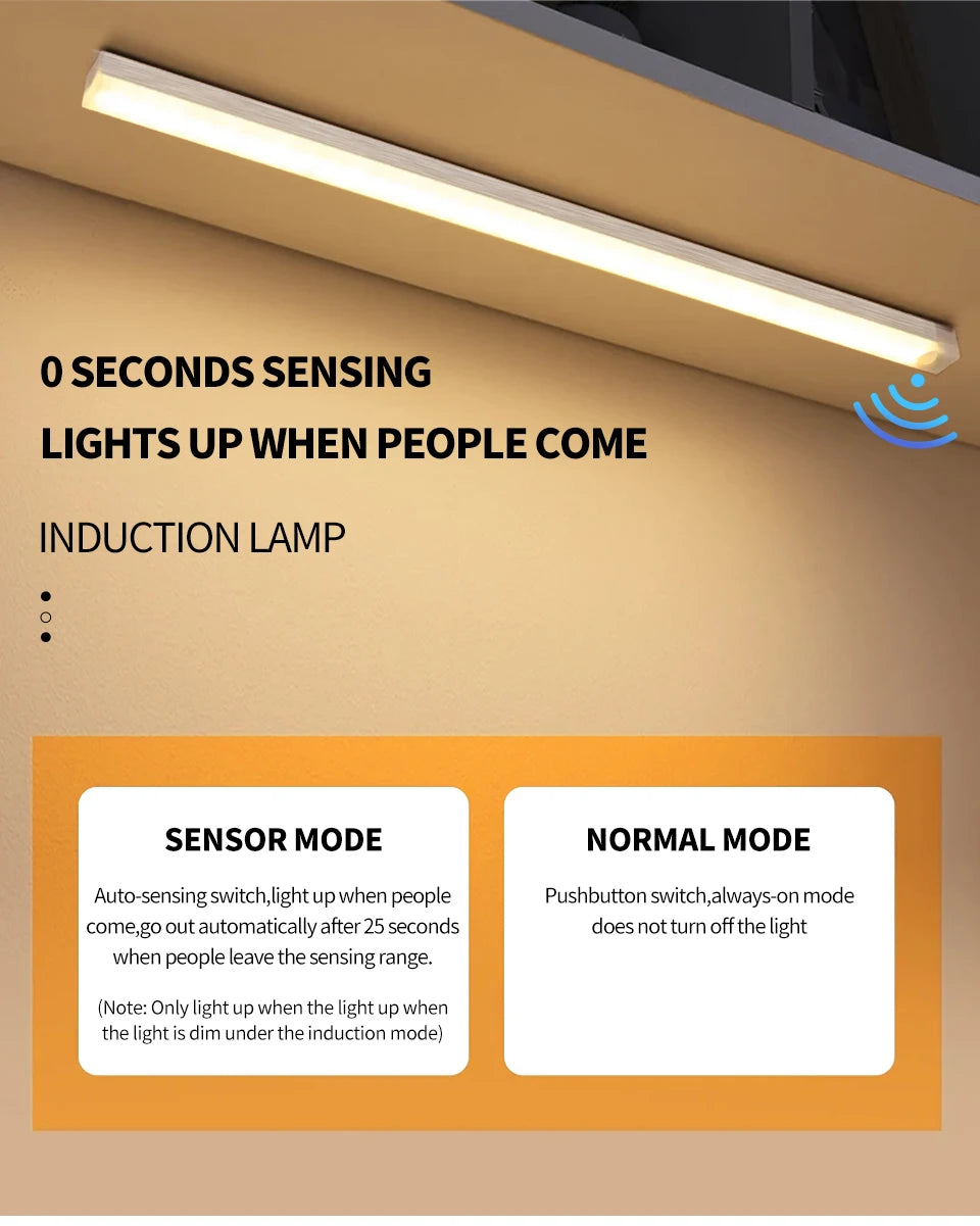 1-4Pcs Rechargeable PIR Motion Sensor LED Bar Light
