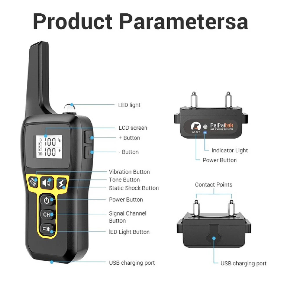 1000M Rechargeable Dog Training Collar – Waterproof Remote Shock Collar with Beep, Vibration & Auto Bark Mode