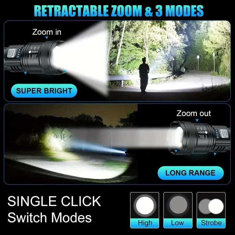 Super Bright Flashlight USB Rechargeable LED Long Range---