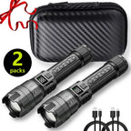 High Lumen Tactical Flashlight – Telescopic Zoom, Digital Display & USB-C Rechargeable