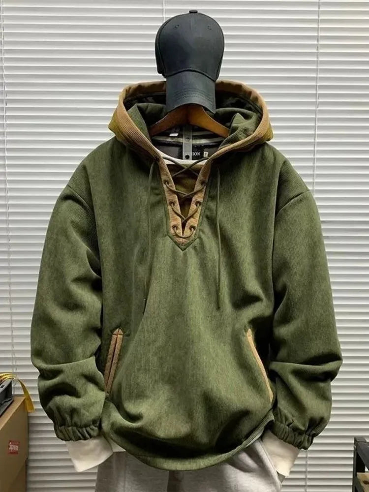 Men's Retro Solid Colour Hoodie — Casual Fleece Pullover (L–4XL)